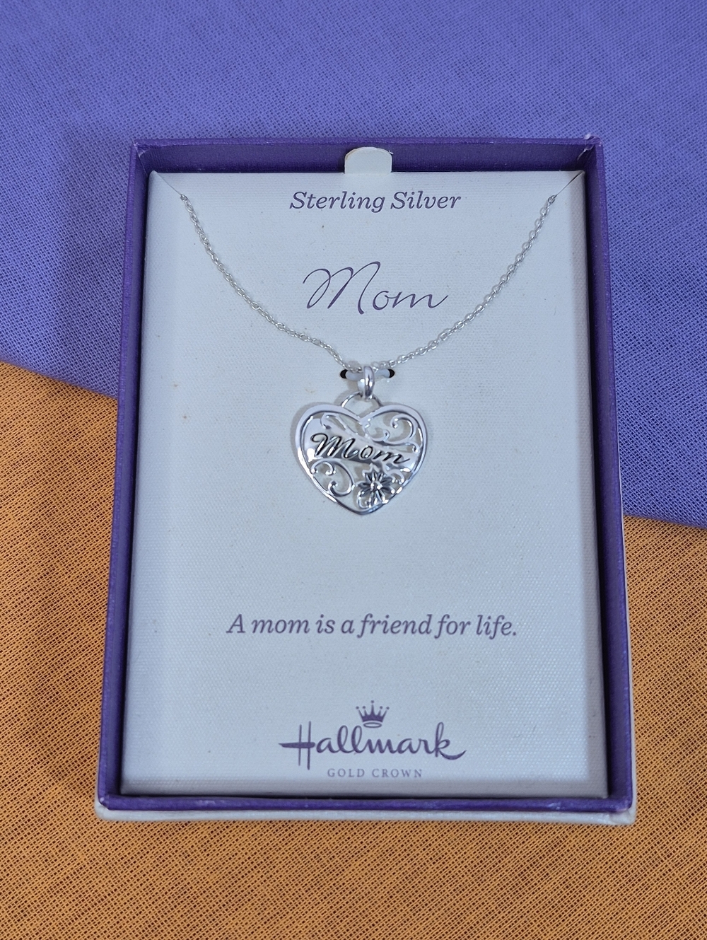 Vintage Hallmark Sterling Silver 'Mom' Heart Filigree Pendant 18" Chain Necklace